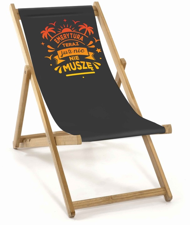 LEŻAK DREWNIANY OGRODOWY Z NADRUKIEM SKŁADANY MATERIAŁ WYTRZYMAŁY