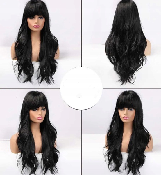 PERUKA DAMSKA WŁOSY DŁUGIE CZARNE FALE SZTUCZNE SYNTETYCZNE 65 CM Z GRZYWKĄ
