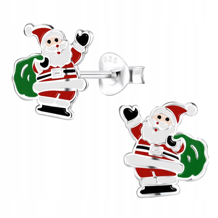 Srebrne kolczyki Mikołaje na Święta dla dziewczynki sztyfty srebro 925