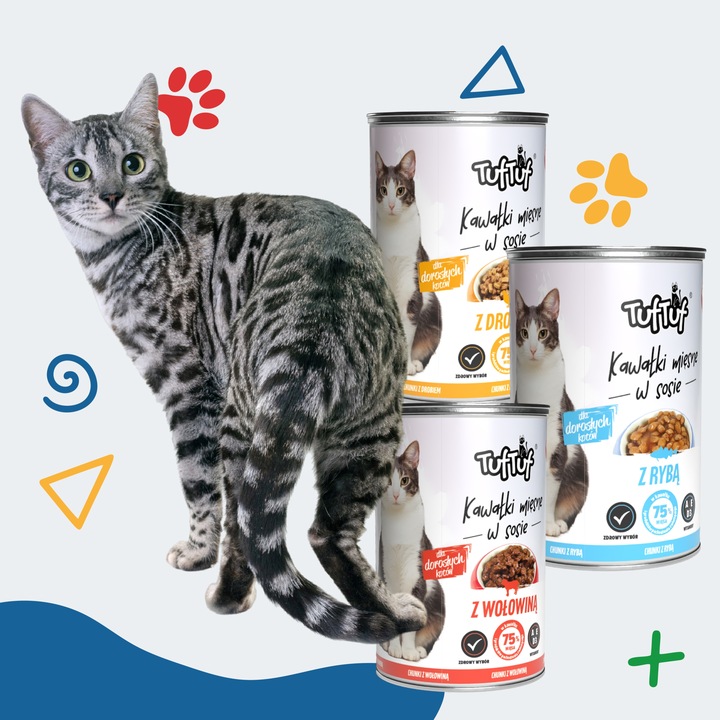 MOKRA KARMA DLA KOTA 24x415g 75% MIĘSA W SOSIE TUF TUF PUSZKI MIX Smaków