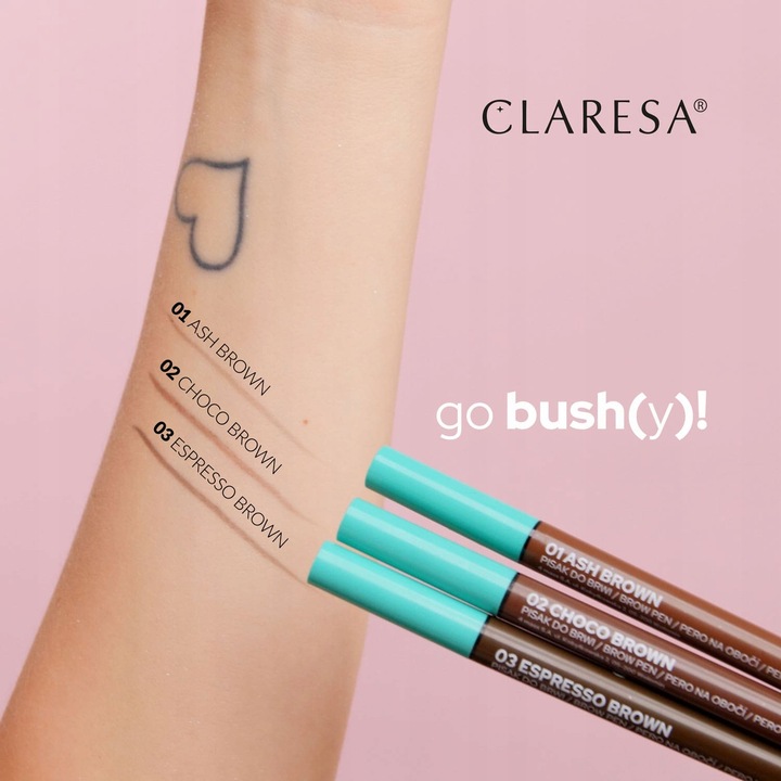 Claresa pisak do stylizacji brwi makijaż brow pen brown makeup GO BUSHY 02