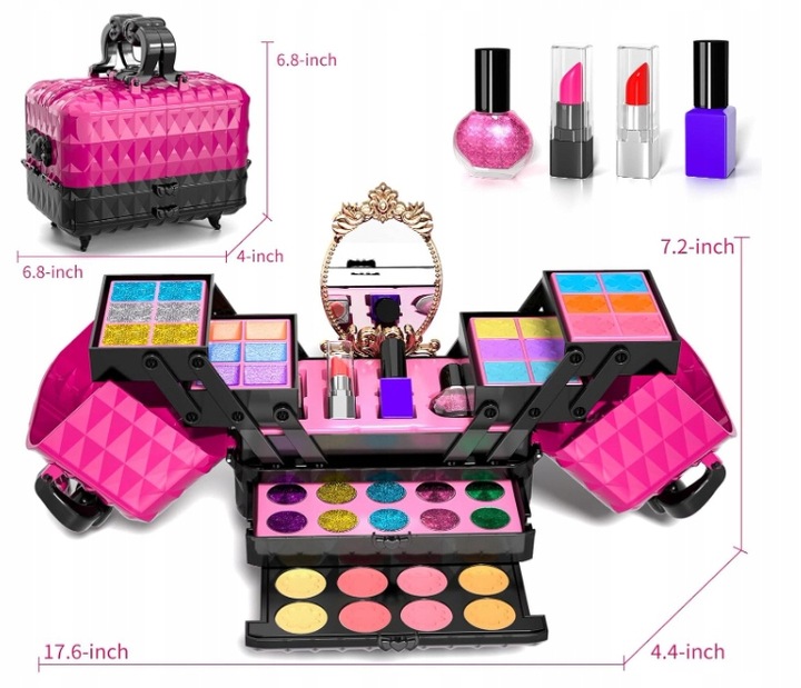 ZESTAW KUFEREK KOSMETYKÓW DO MAKIJAŻU I PAZNOKCI DLA DZIECI PREZENT 52PCS