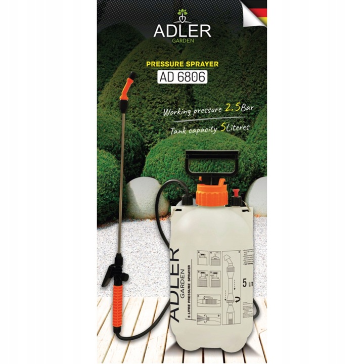 Ręczny OPRYSKIWACZ CIŚNIENIOWY Duża Pojemność 5L REGULACJA Zraszania Lanca