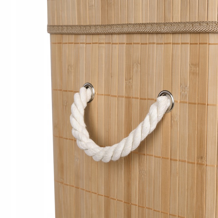 KOSZ BAMBUSOWY NA PRANIE BIELIZNĘ Z POKRYWĄ DWUKOMOROWY POJEMNIK DUŻY 100L