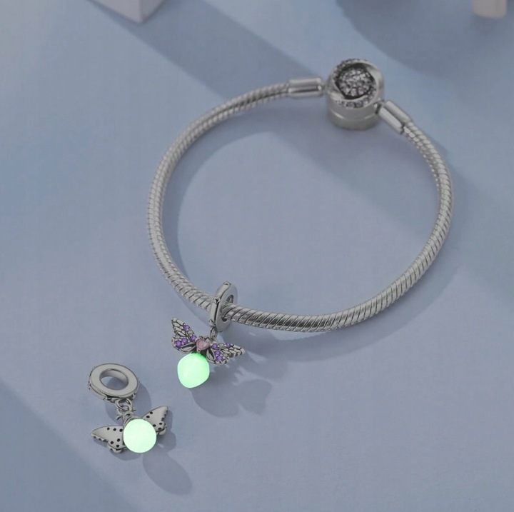 CHARMS Zawieszka Srebrna 925 ŚWIETLIK ĆMA Świeci w ciemności + PUDEŁKO
