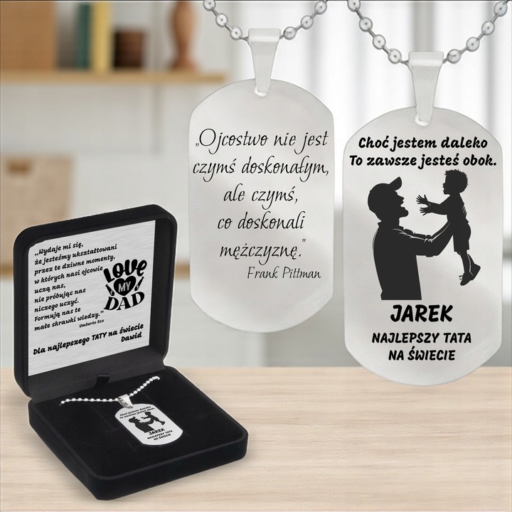 Grawerowany nieśmiertelnik stal 316L prezent + pudełko z dedykacją