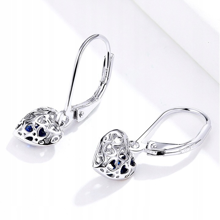 KOLCZYKI Srebrne PRÓBA 925 Wiszące Serca Wydrążenie z Cyrkoniami SREBRO