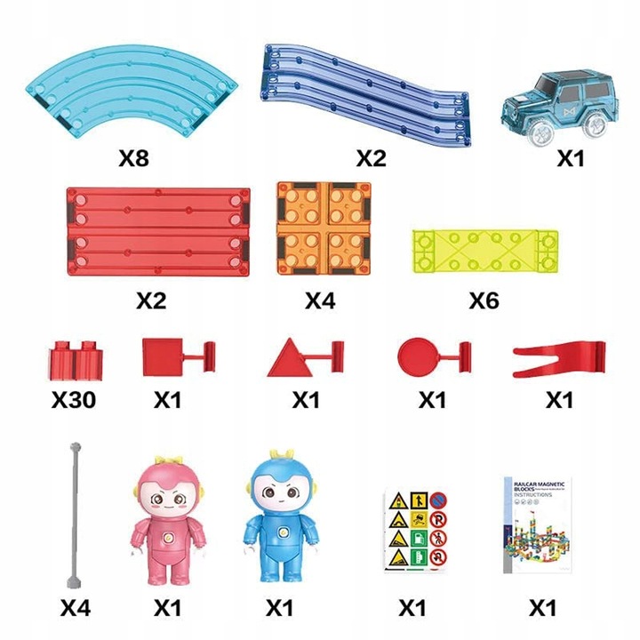 Klocki Magnetyczne Edukacyjny Zestaw 3D Tor Wyścigowy 63 Elementy