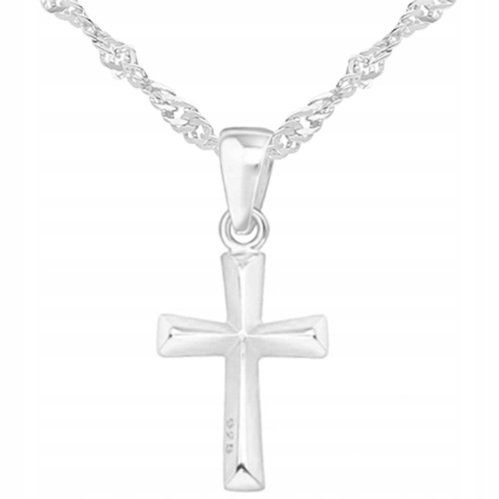 NASZYJNIK SREBRNY KRZYŻYK ŁAŃCUSZEK CHRZEST KOMUNIA GRAWER 925