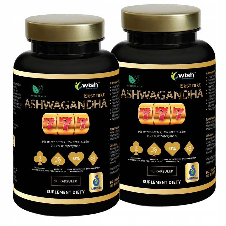 MOCNA ASHWAGANDHA 777 9% WITANOLIDÓW Żeń-Szeń Adaptogen Stres Pamięć 180 ka