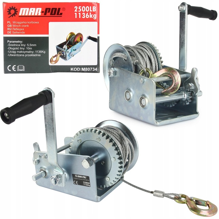 WYCIĄGARKA WCIĄGARKA RĘCZNA LINOWA KORBOWA 1136kg