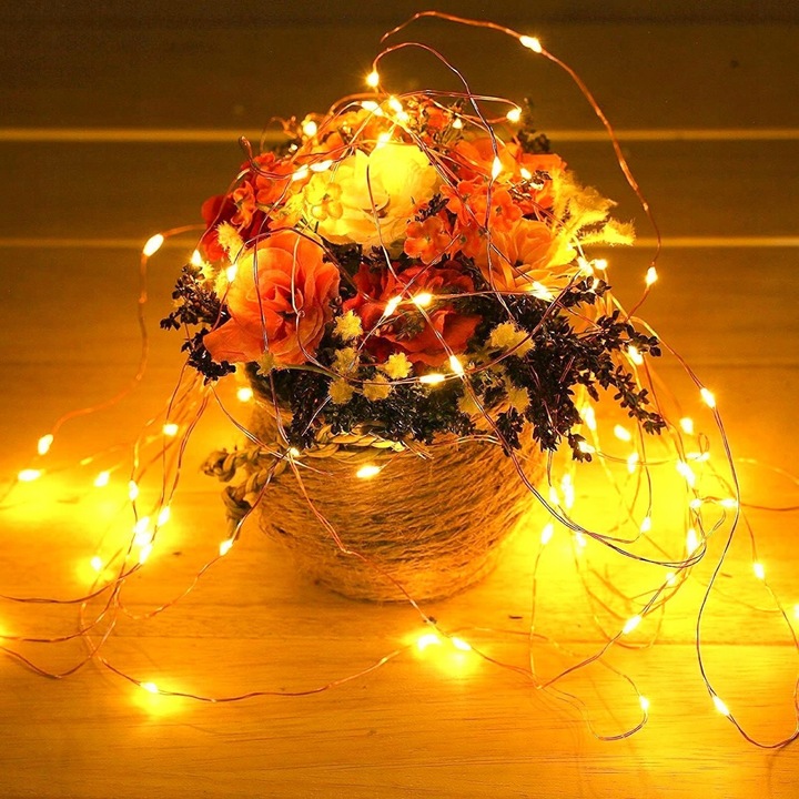 4 x LAMPKI LED DRUCIKI 5M 50LED NA BATERIE MIKRO ŚWIATEŁKA BIAŁE CIEPŁE