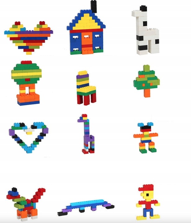 KLOCKI KONSTRUKCYJNE DUŻY ZESTAW 1000 ELEMENTÓW KREATYWNE DO TWORZENIA