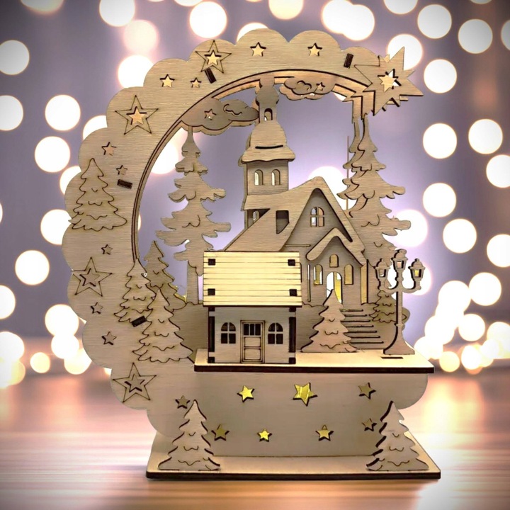Drewna świąteczna Dekoracje świąteczne Domek Drewniany Ozdoba 3D LED