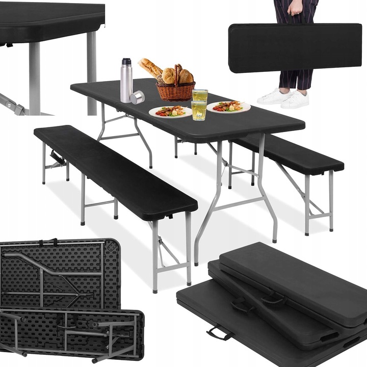 ZESTAW STÓŁ CATERINGOWY BANKIETOWY TURYSTYCZNY OGRODOWY CAMPINGOWY +2 ŁAWKI