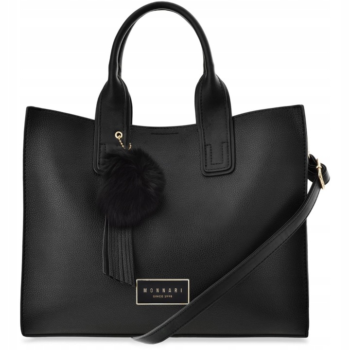 Klasyczna TORBA Torebka MONNARI SHOPPER Duża Czarna Pojemna 3 Komorowa Logo