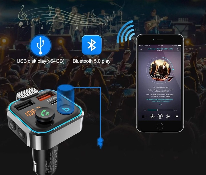 TRANSMITER BLUETOOTH FM MP3 ŁADOWARKA ODTWARZACZ TRANSMITER BT AUDIO