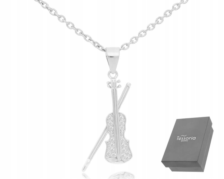 ŁAŃCUSZEK SREBRNY z ZAWIESZKĄ SKRZYPCE NASZYJNIK DAMSKI dł. 40 cm 925