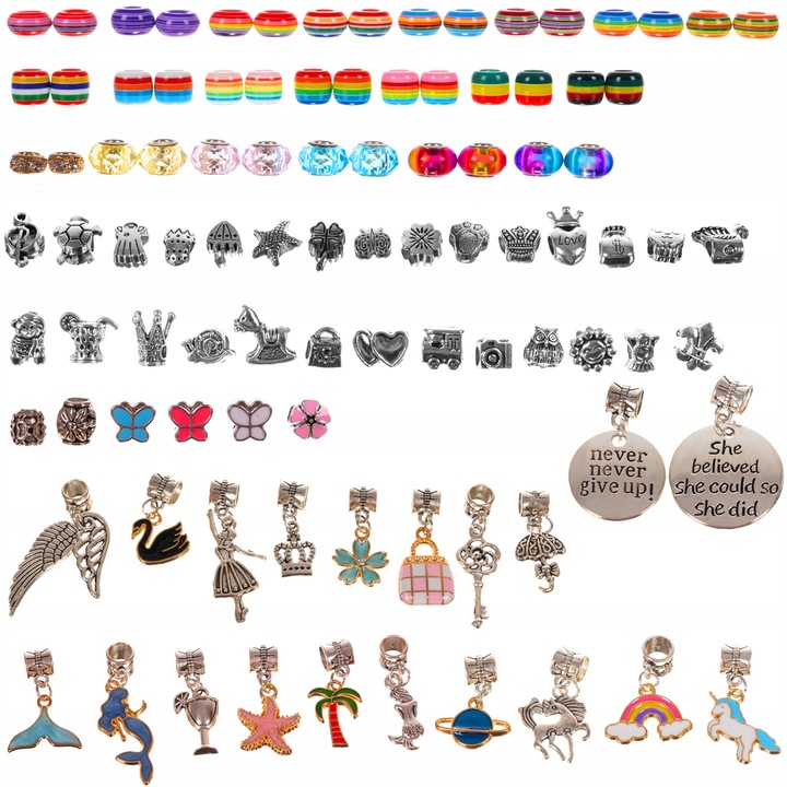 ZESTAW DO ROBIENIA BRANSOLETEK BIŻUTERI NASZYJNIK KORALIKI CHARMS ZAWIESZKI