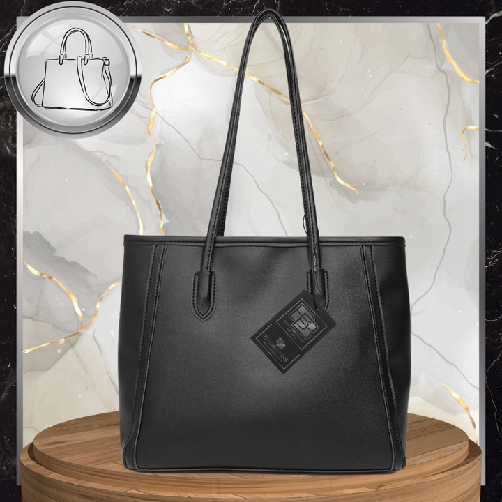 Torebka Skórzana Damska Czarna BAD&BAGS Na Ramię Torba Pojemna Shopperka