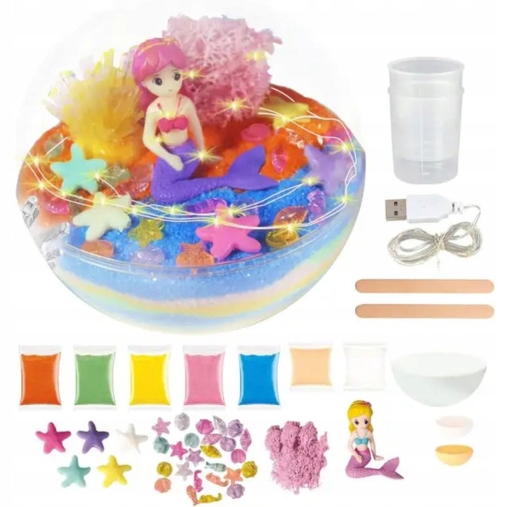 ZESTAW KREATYWNY SYRENKA MAGICZNE TERRARIUM DIY LAMPKA LED KRYSZTAŁ