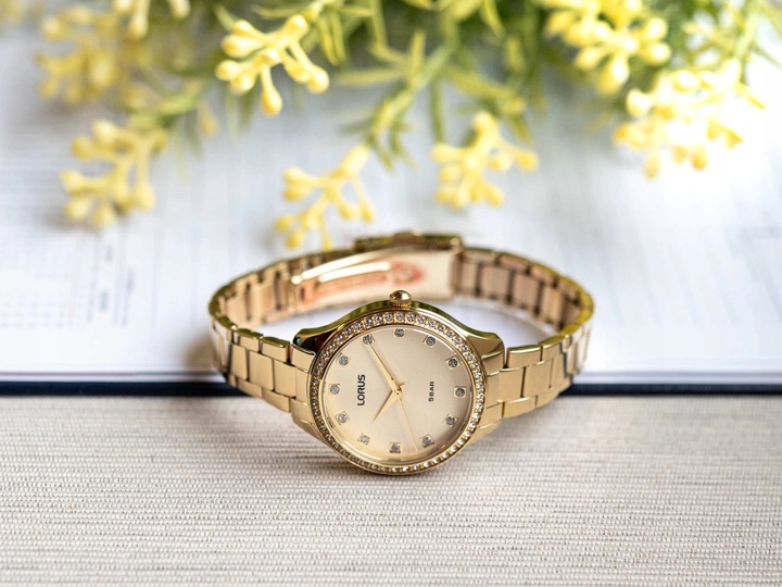 DAMSKI ZEGAREK LORUS RG284RX9 ZŁOTY NA BRANSOLECIE ELEGANCKI 50M
