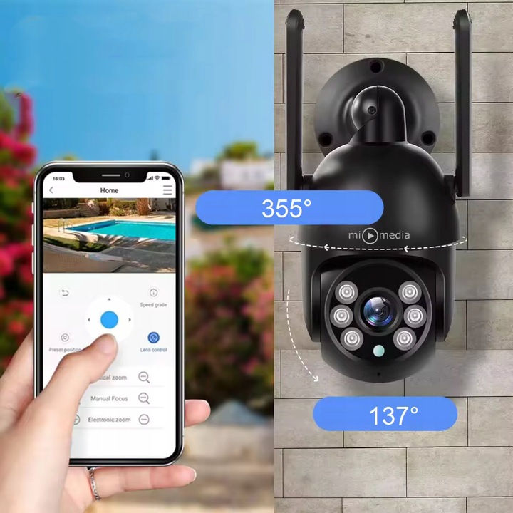 Kamera Zewnętrzna WiFi Obrotowa IP Do Monitoringu Domu Tuya 5MPx ZOOM 5Mp