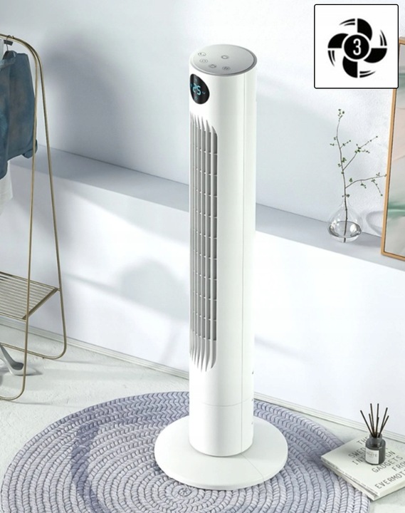 WENTYLATOR KOLUMNOWY XL 60W BIAŁY CICHY PANEL LED PILOT OSCYLACJA TERMOMETR