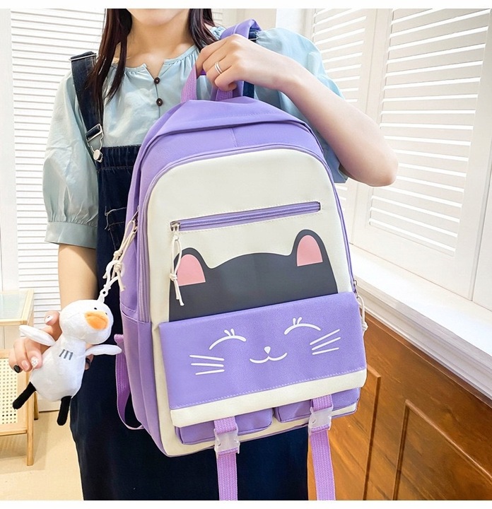 PLECAK SZKOLNY KOT KOTEK DLA DZIEWCZYNKI Z KOTKIEM PIÓRNIK + TOREBKA 5w1