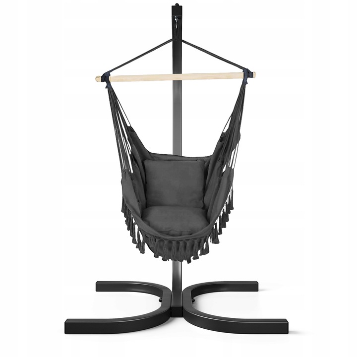 KOKON KRZESŁO BRAZYLIJSKIE WISZĄCE BOHO CZARNY ZE STELAŻEM BUJANY HUŚTAWKA