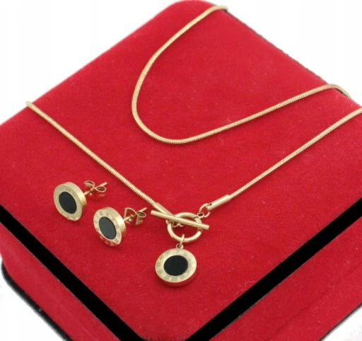 KOMPLET ZŁOTY ŻMIJKI CZARNE OCZKO STAL CHIRURGICZNA 316 L