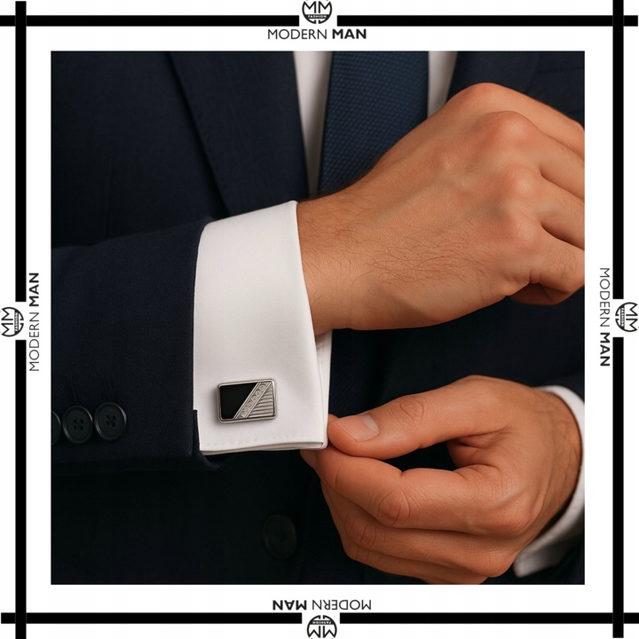 ZESTAW SPINKI DO MANKIETOW I KRAWATA SREBRNO CZARNE ELEGANCKI DLA MEZCZYZNY