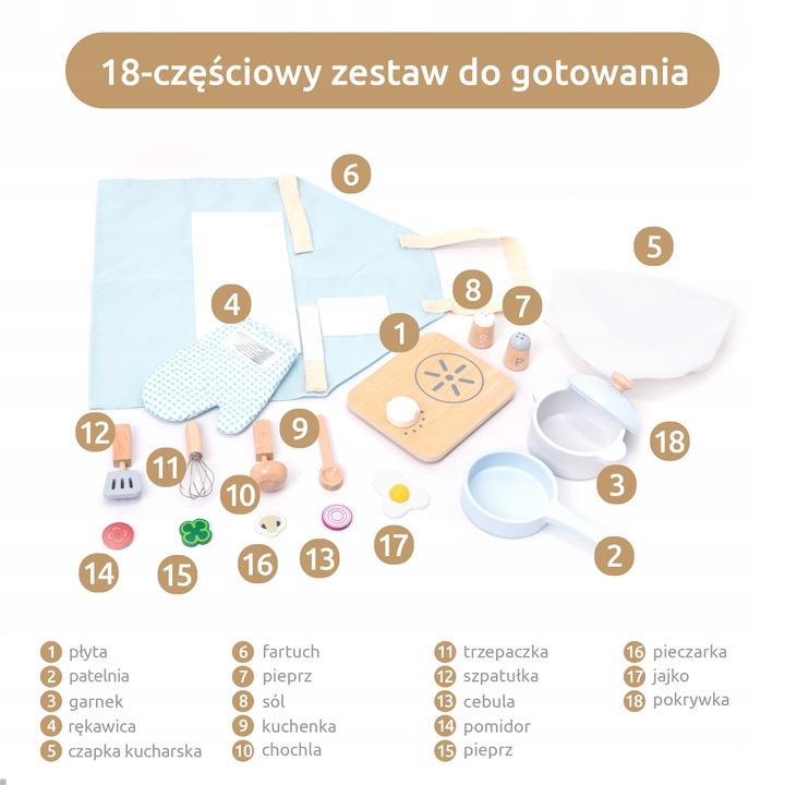 UMU Drewniany zestaw do gotowania dla dzieci 18 elementów