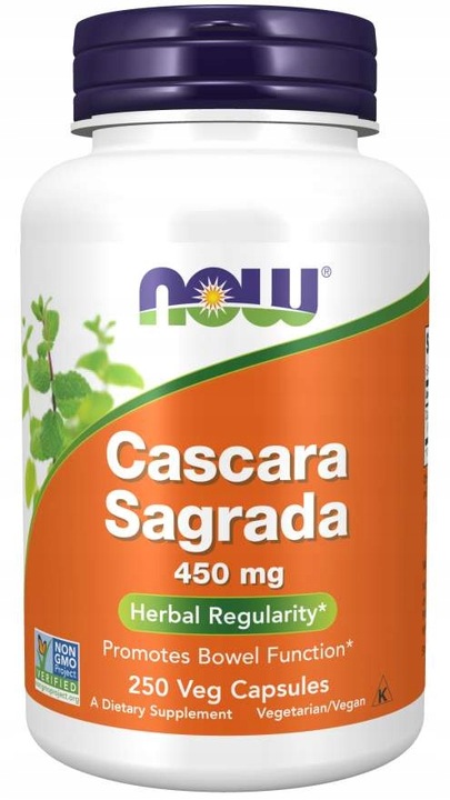 NOW Foods Cascara Sagrada Szakłak Jelita Zaparcia Wątroba 450mg 250 vcaps