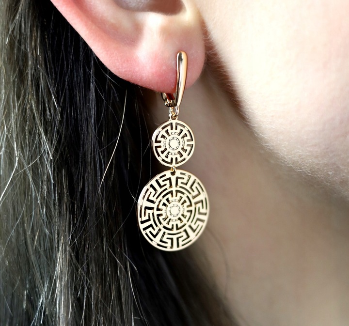 POZŁACANE KOLCZYKI ZE STALI CHIRURGICZNEJ WZÓR GRECKI WISZĄCE, ZJAWISKOWE