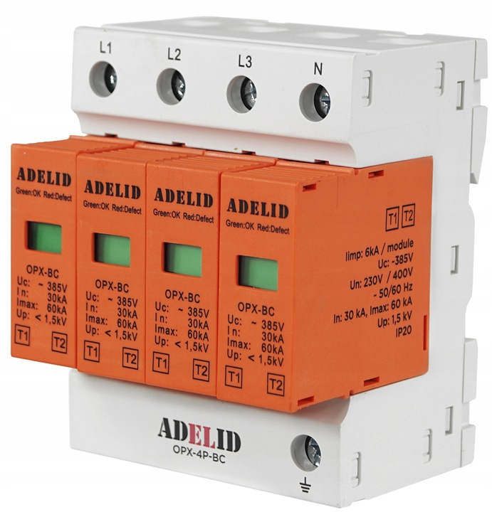 OGRANICZNIK OCHRONNIK PRZEPIĘĆ 3-FAZ B+C T1 T2 4P 6kA AC