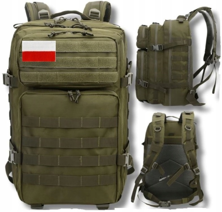 DUŻY PLECAK WOJSKOWY POJEMNY TURYSTYCZNY TAKTYCZNY MILITARNY 45L + FLAGA