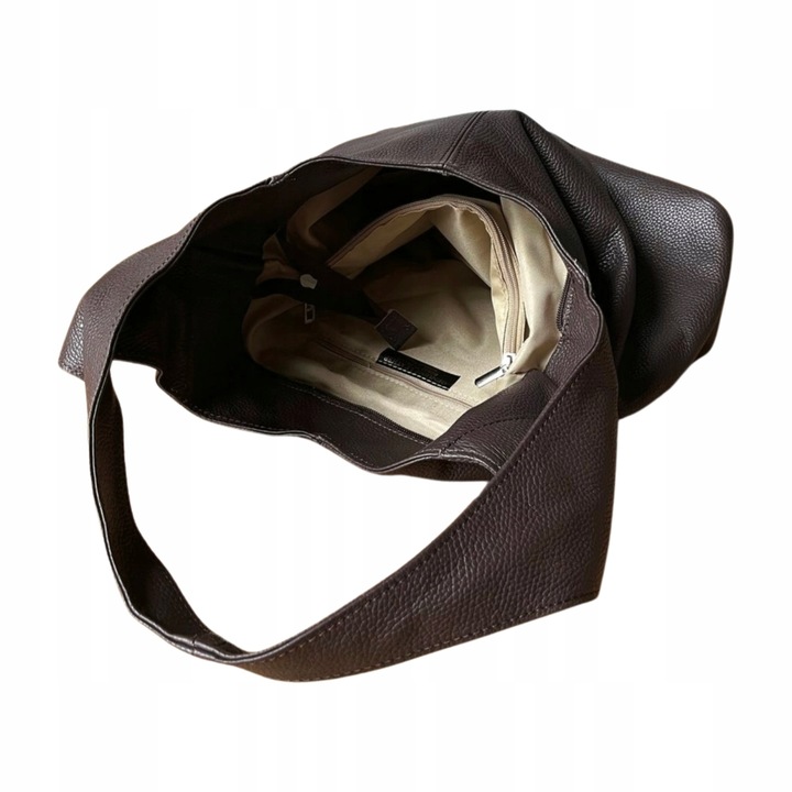 WŁOSKA CZEKOLADOWA TOREBKA SKÓRA NATURALNA BRĄZOWA TORBA WOREK VERA PELLE