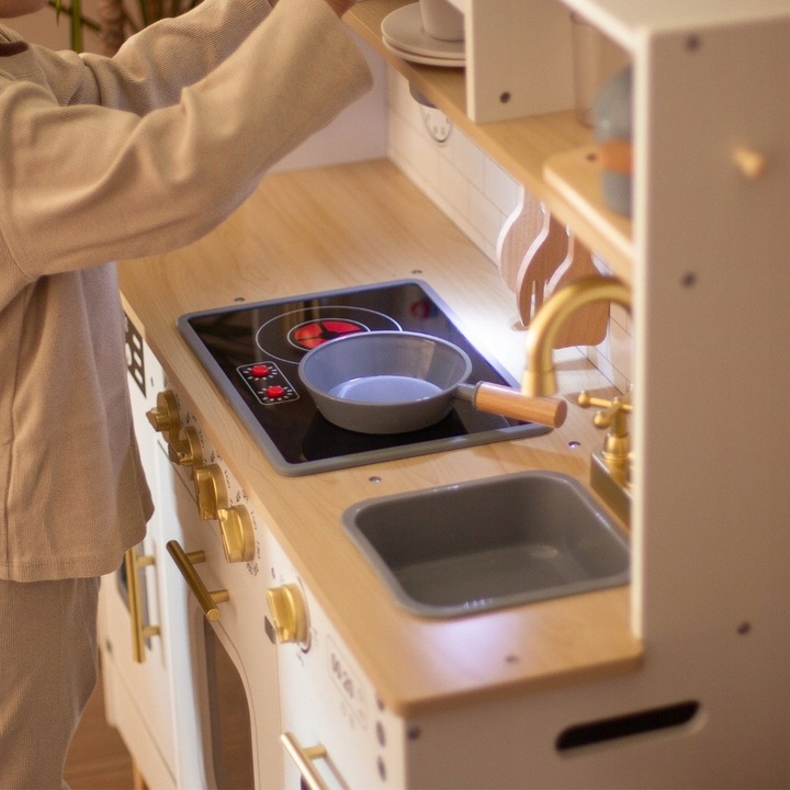 Duża Interaktywna Edukacyjna Drewniana Kuchnia z Oświetleniem LED 2 Poziomy