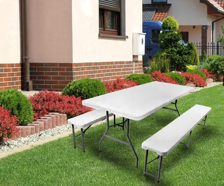 STÓŁ ROZKŁADANY + 2 ŁAWKI ZESTAW CATERINGOWY 180 cm SKŁADANY W WALIZKĘ XXL