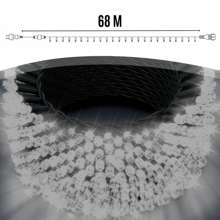 LAMPKI CHOINKOWE ŚWIĄTECZNE 1000LED ZEWNĘTRZNE WEWNĘTRZNE BIAŁE ZIMNE 68M
