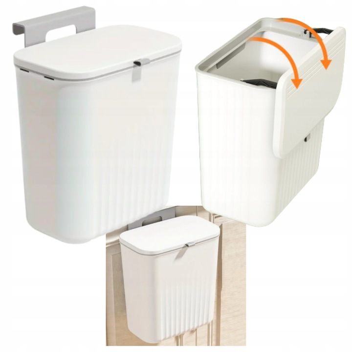 Kosz Na Śmieci Wiszący Wolnostojący Na Szafkę Front Samoprzylepny Biały 7L