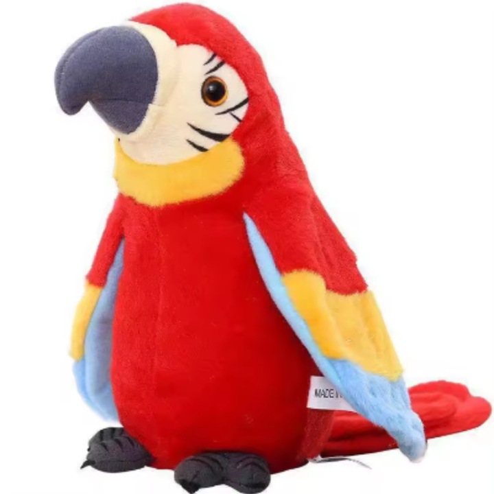 PAPUGA CZERWONA GADAJĄCA MÓWI POWTARZA MASKOTKA POWTARZAJĄCA