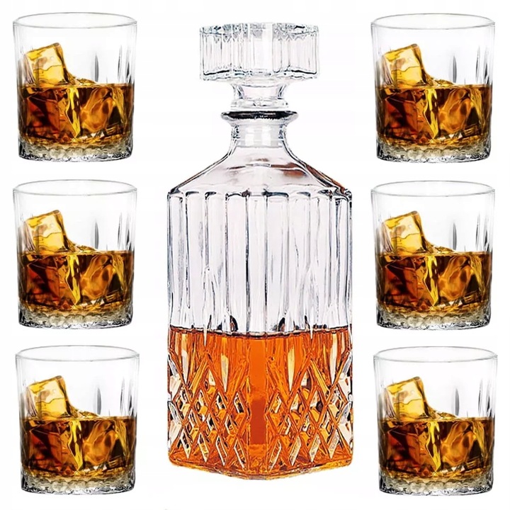 Zestaw do whisky karafka 850 ml 6 szklanek 280 ml komplet na prezent