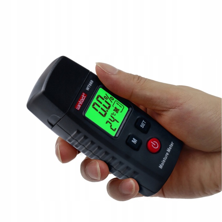 WILGOTNOŚCIOMIERZ MIERNIK WILGOTNOŚCI DREWNA MATERIAŁÓW BUDOWLANYCH LCD CD