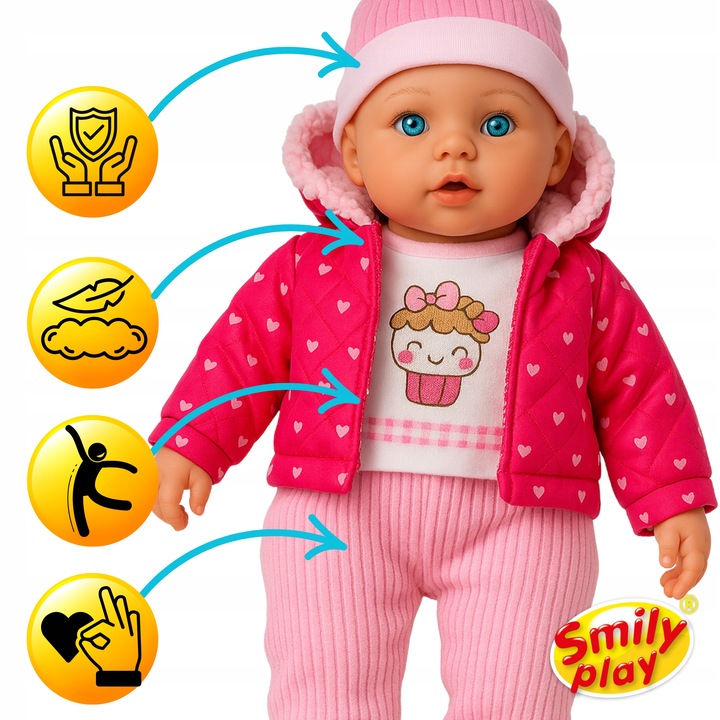 SMILY PLAY Duża lalka miękki bobas mówi śpiewa interaktywna PL ENG 41 cm