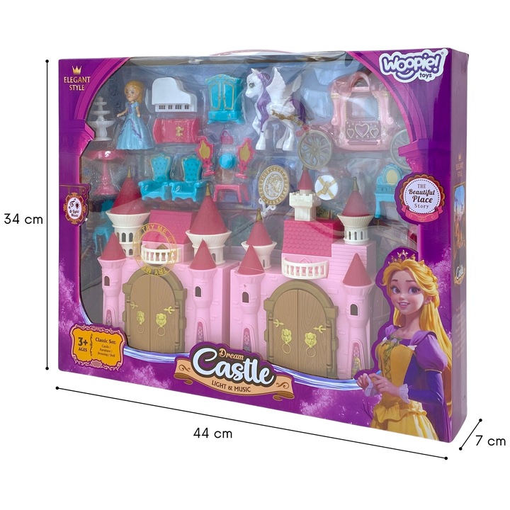 PRZENOŚNY DOMEK DLA LALEK PAŁAC ZAMEK DUŻY AKCESORIA KSIĘŻNICZKA WOOPIE