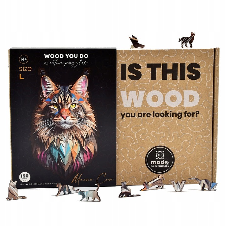 Puzzle z Kotami Drewniane Trudna Układanka 3D Na Prezent 150 elementów L