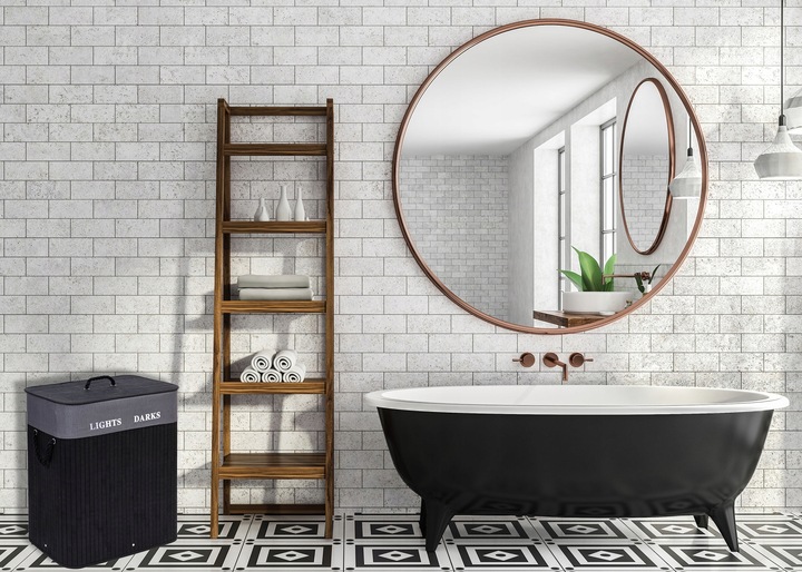 KOSZ NA PRANIE BIELIZNĘ Z BAMBUSA POJEMNIK DO SEGREGACJI KOLORÓW LOFT 100L