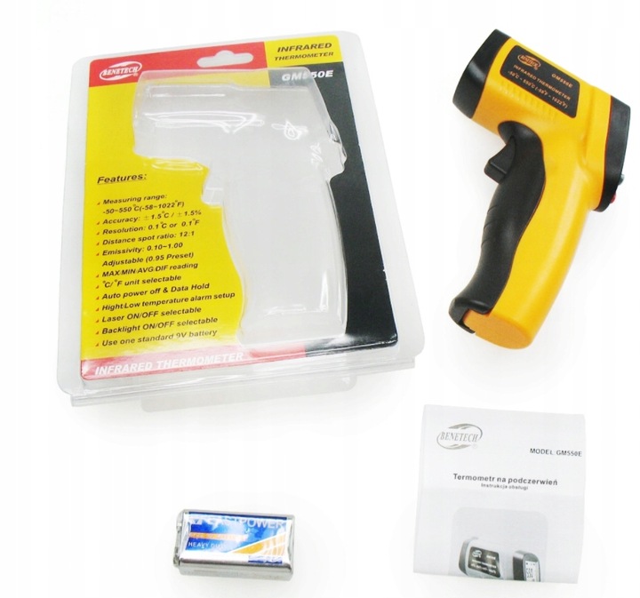 PIROMETR TERMOMETR LASEROWY BEZDOTYKOWY MIERNIK TEMPERATURY -50 +550 st.C